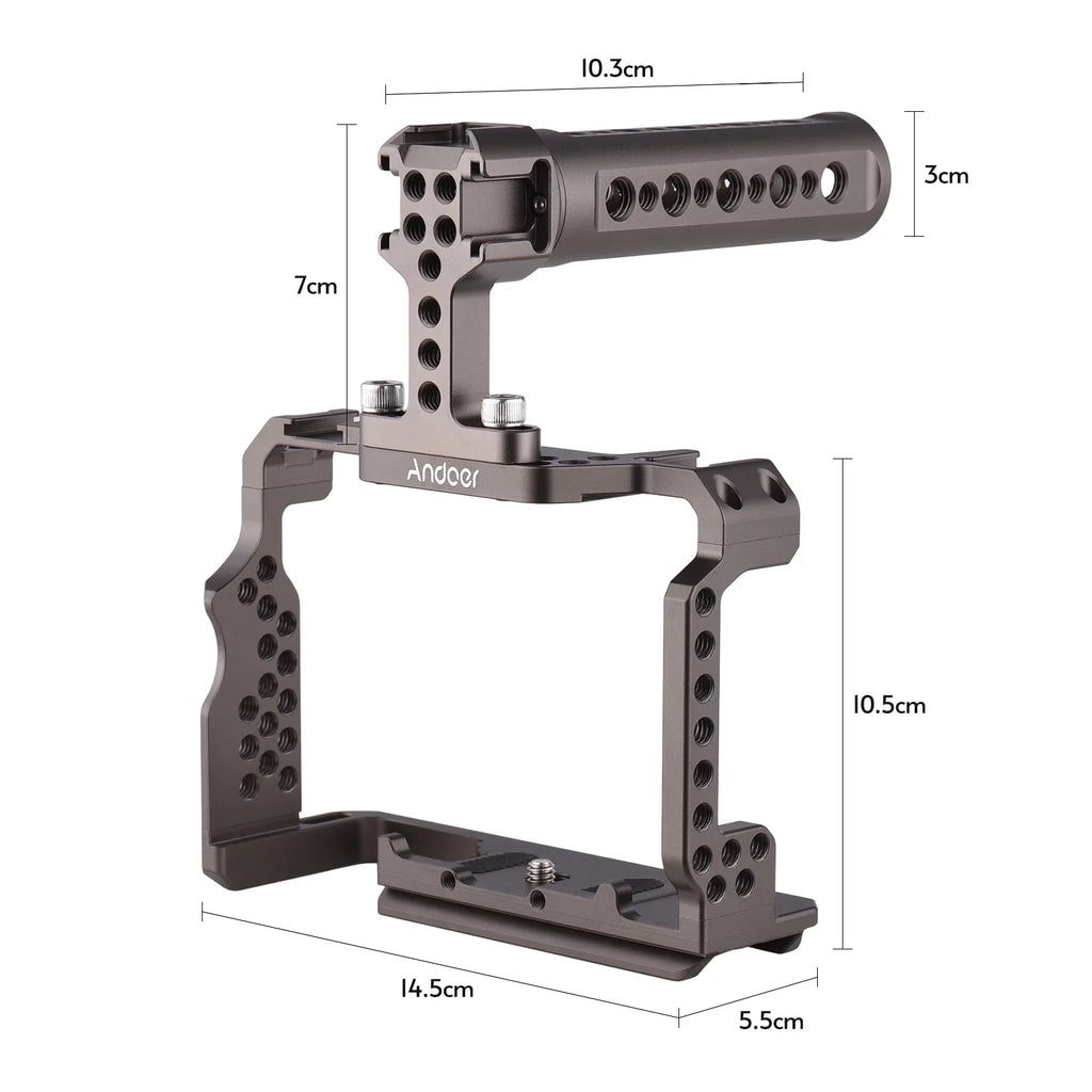 Andoer Aluminum Alloy Camera Cage Kit with Video Rig Handle Grip Replacement for Sony A7R III/ A7 II/ A7III