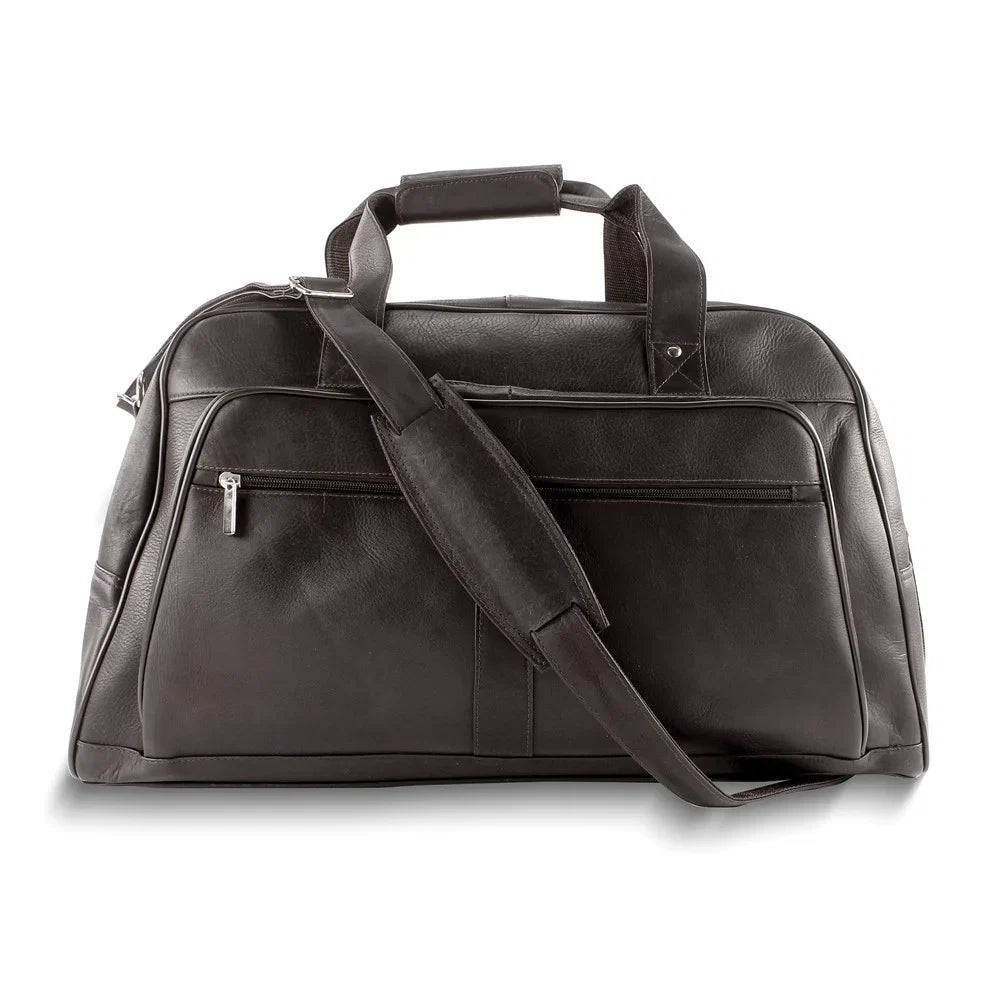 Dark Brown Leather Duffle Bag with Laptop Pocket and Adjustable Strap QGM23256