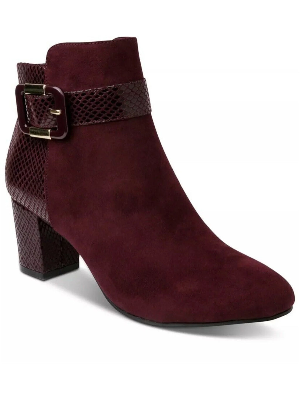 KAREN SCOTT Womens Burgundy Mixed Media Buckle Accent Padded Ivyy Almond Toe Block Heel Zip-Up Booties 7 W