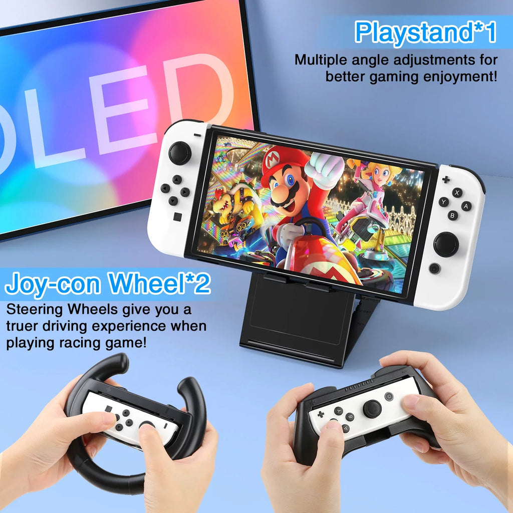 HEYSTOP Switch OLED Accessories for Nintendo Switch OLED Case Bundle,27 in 1 Carry Case for Switch OLED with Protective Cover,Grip Cover,Screen Protector,Game Cards Case,Grip Charge Dock, Black