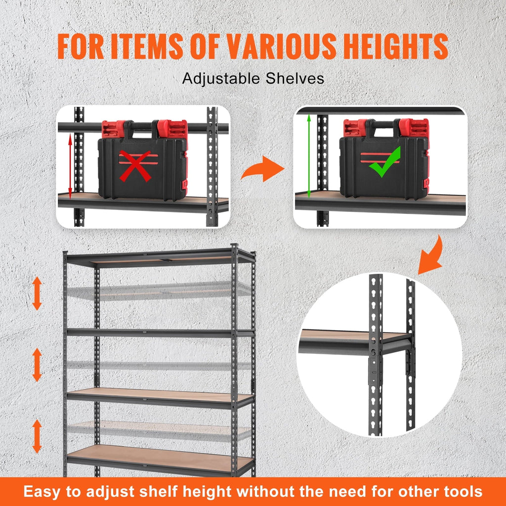 BENTISM Storage Shelving Unit 72 in. H x 48 in. W x 18 in. D ,Garage Storage Rack 5-Tier Adjustable 2000 lbs Load