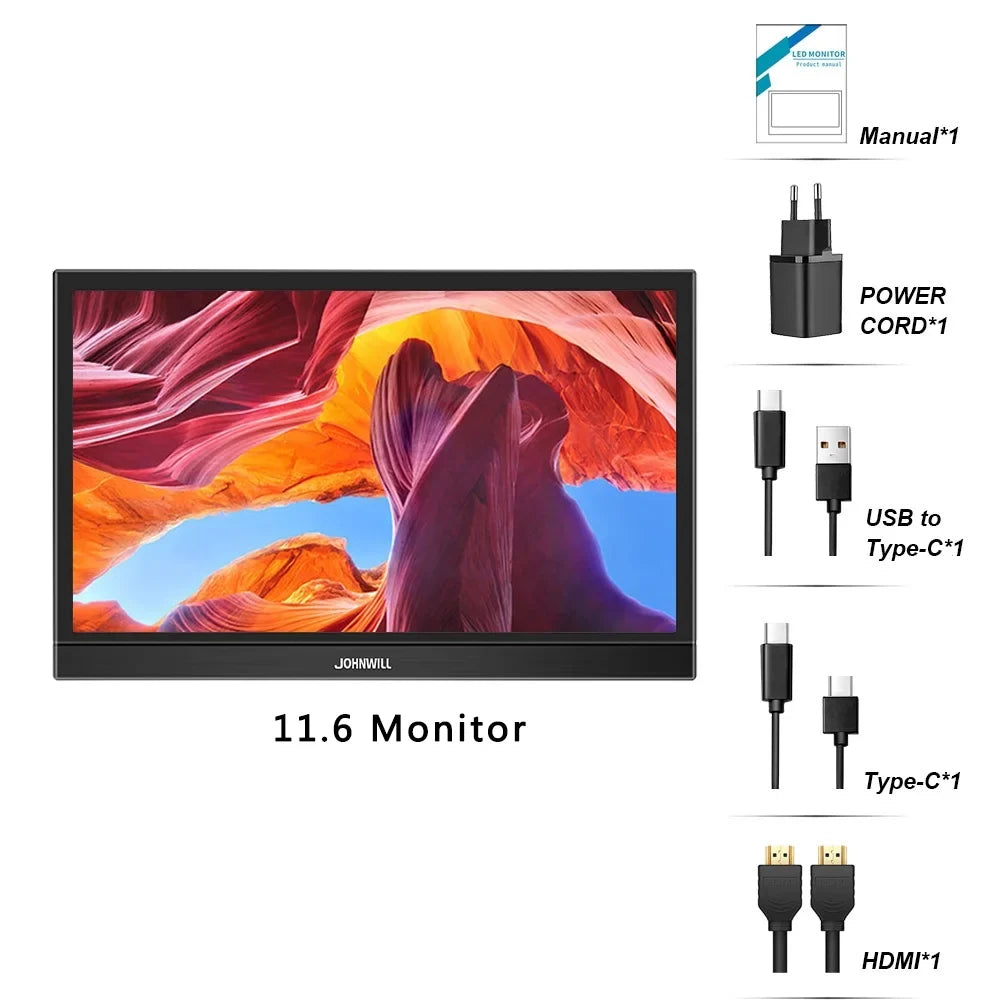 Protable Monitor 11.6 Inch 1366x768 60Hz TouchScreen Compture Monitor For PC Gamer PS4 XBOX Stick Switch Raspberry PI Display