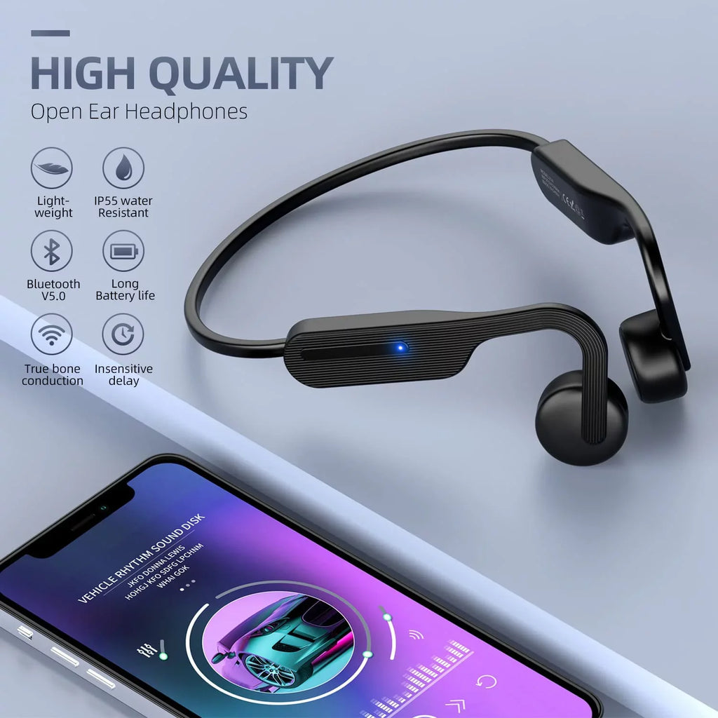 Bone Conduction Headphones, Open Ear Headphones, Bluetooth 5.0 Sports Wireless Earphones, Sweat Resistant Headset for Running, Cycling, Hiking, Driving