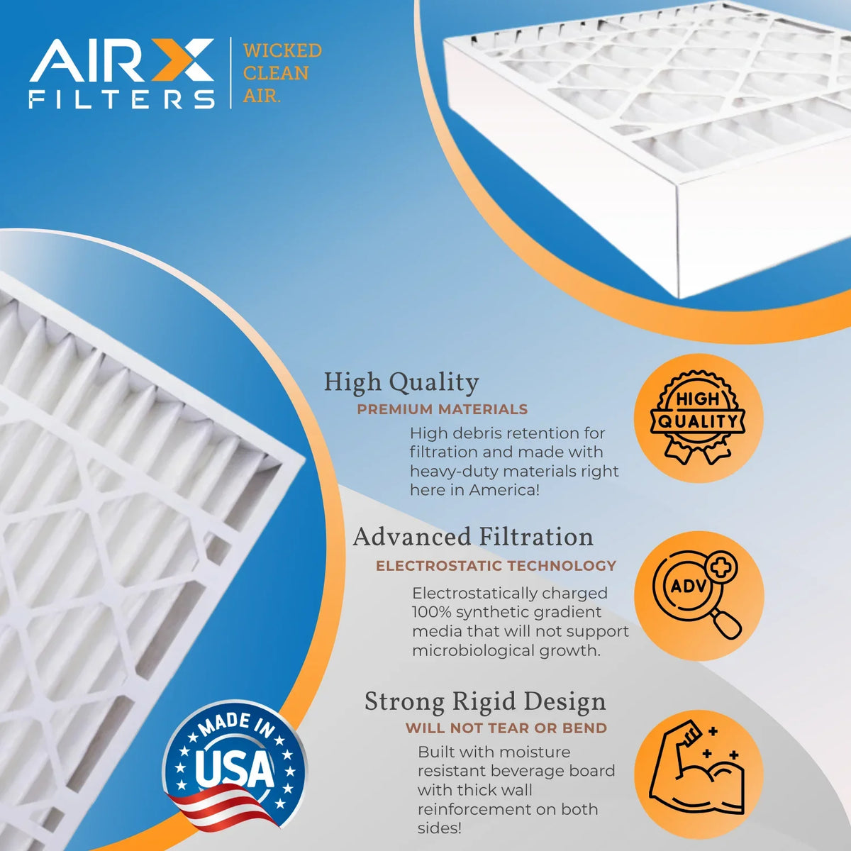 16x20x4 Air Filter MERV 8 Comparable to MPR 700 & FPR 5 Compatible with Bryant Carrier FILXXFNC-0017 Premium USA Made 16x20x4 Furnace Filter 2 Pack by AIRX FILTERS WICKED CLEAN AIR.