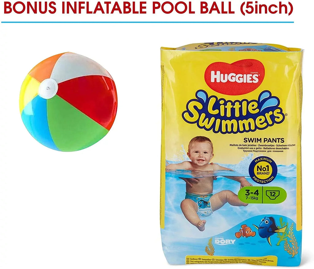 X-Small - Little Swimmers Disposable Swim Diapers, 7lb-18lb., 12-Count Bonus Air-filled Pool Ball 5 inch