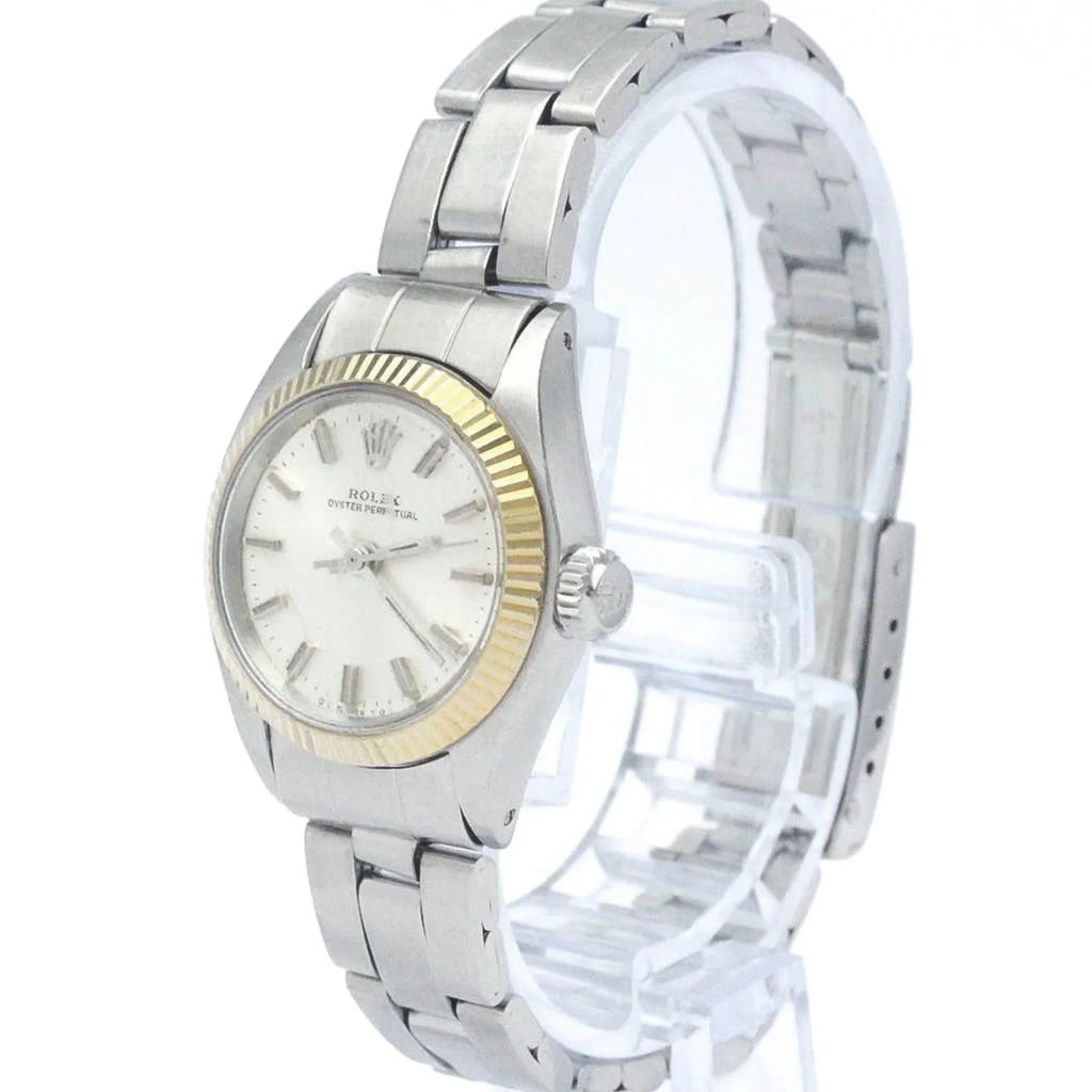 Pre-Owned Vintage ROLEX Oyster Perpetual 6719 White Gold Steel Ladies Watch BF565449 (Fair)