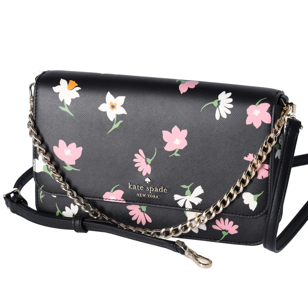 Kate Spade Madison Black Floral Waltz Flap Convertible Crossbody KF441
