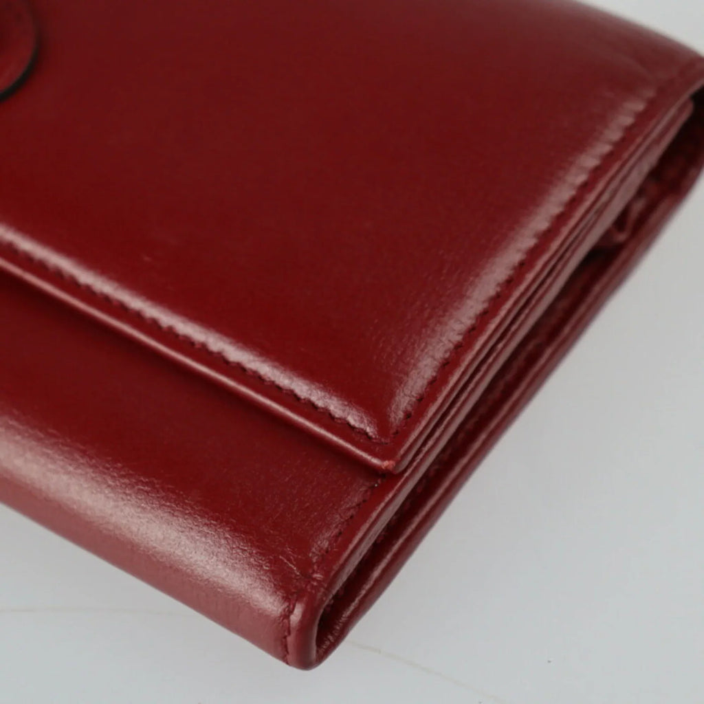 Pre-Owned GUCCI Gucci Interlocking G Marina Bifold Wallet 598531 Leather Red Bordeaux Gold Hardware Long (Good)