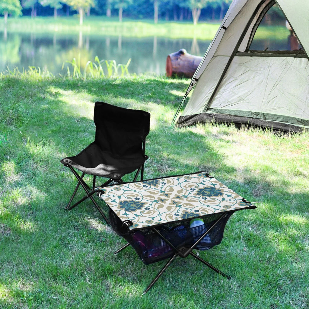 Indian Print Camping Folding Table Portable Beach Table with Storage Bag Compact Picnic Table for Outdoor Travel Fishing BBQ