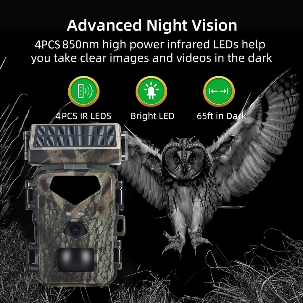TOMSHOO Trail Camera Solar Powered 20MP 1080P Game Camera 0.3s Trigger Time Hunting Cam with Night Vision Motion Activated IP65 Waterproof Loop Recording for Wildlife