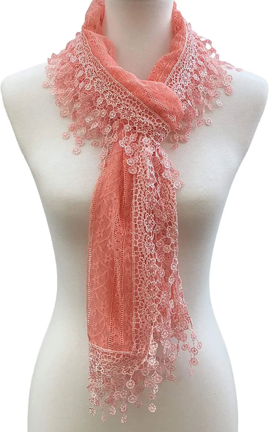Cindy and Wendy Lightweight Soft Leaf Lace Fringes Scarf shawl for Women Peach Pink