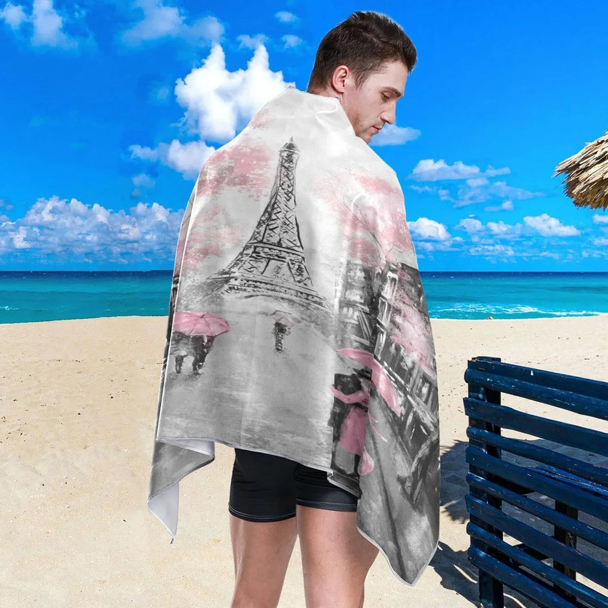 Bestwell Romantic Paris Eiffel Tower Beach Towel Oversized Towel Blanket, Thin Lightweight Microfiber Sand Free Quick Dry Towel, 30”X60” Multipurpose Pool Bath Yoga Swim Shower Towel