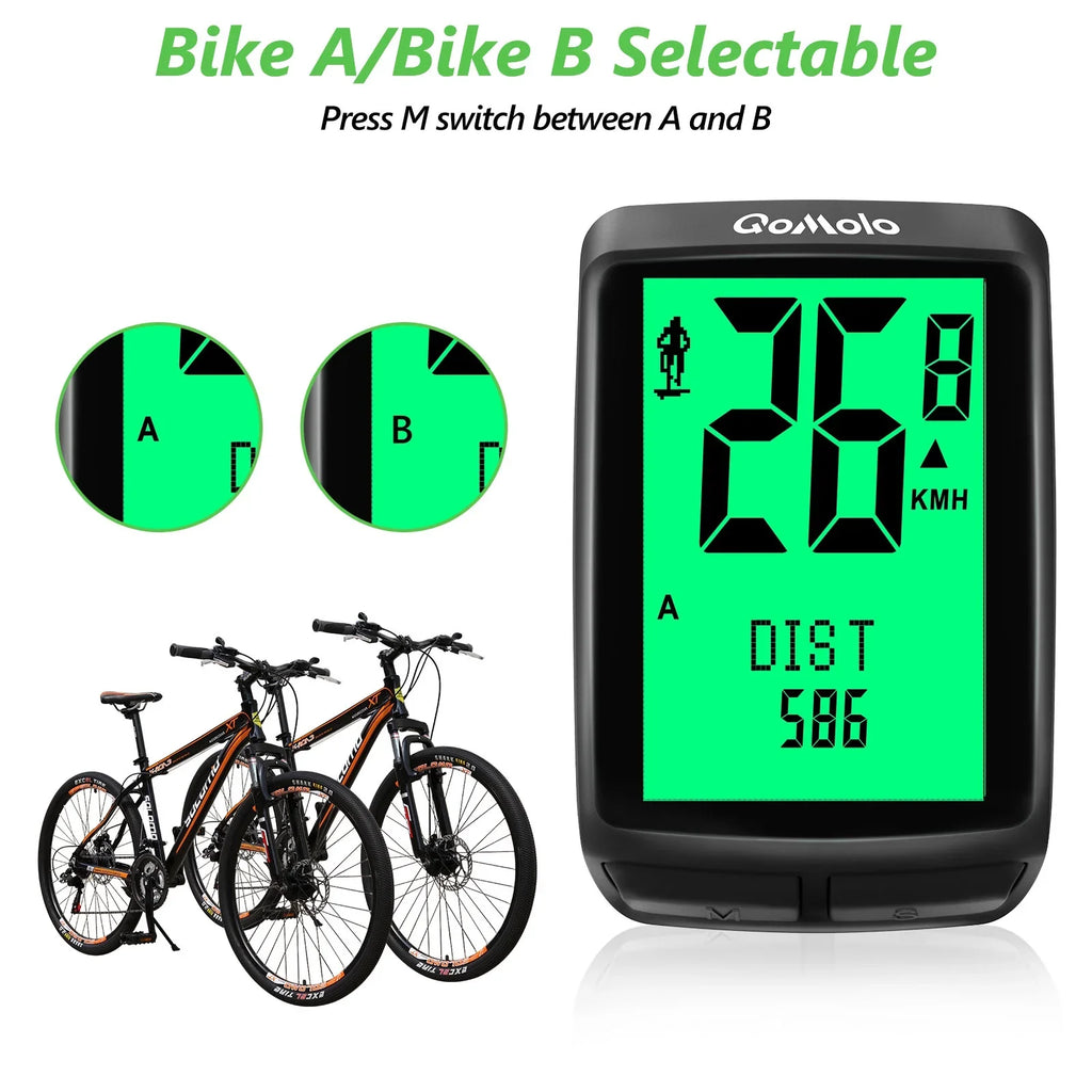 Wireless Bike Computer, Multi-Functional Bike Speedometer, IPX6 Waterproof Large Screen Cycle Computer Automatic Wake-up LCD Backlight Display