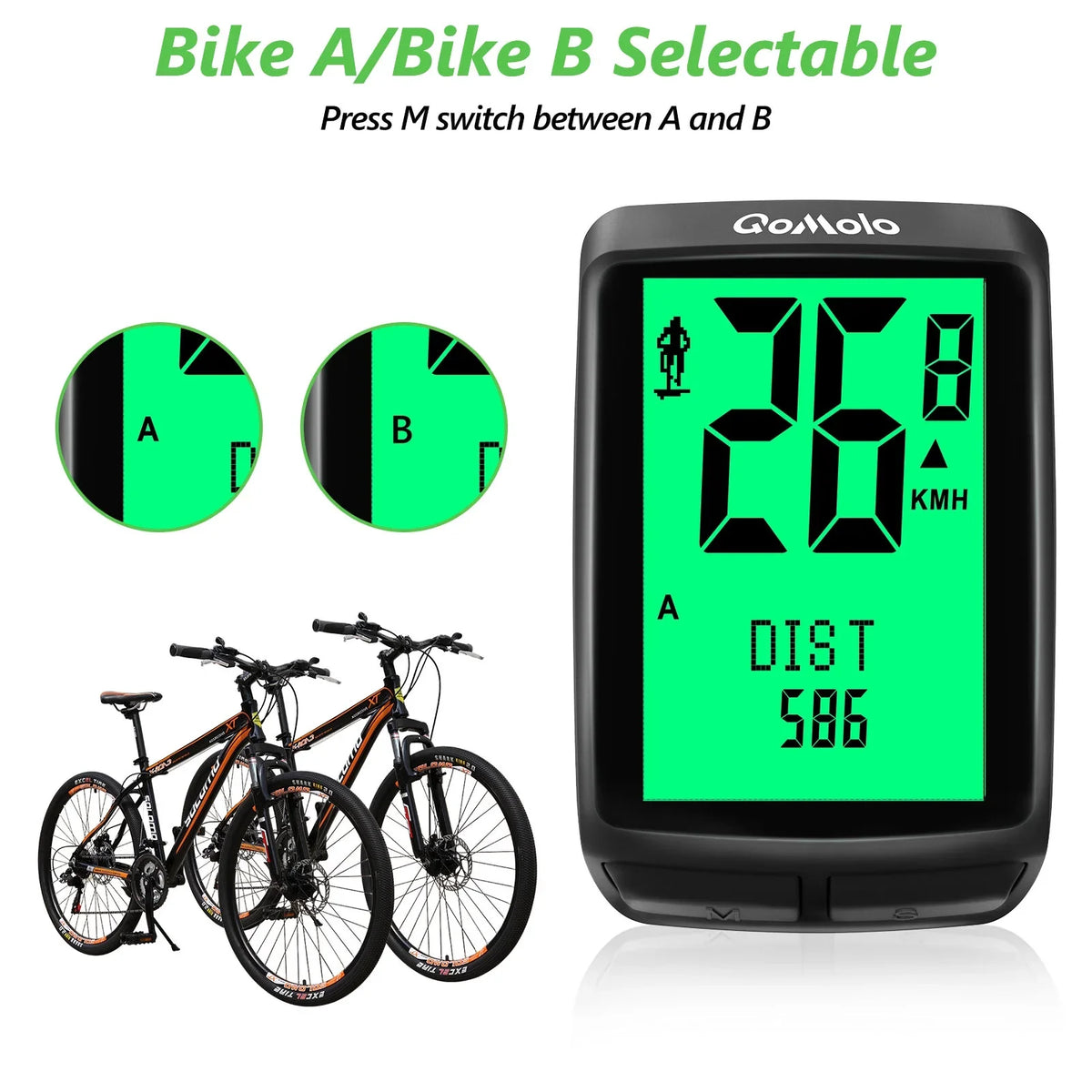 Wireless Bike Computer, Multi-Functional Bike Speedometer, IPX6 Waterproof Large Screen Cycle Computer Automatic Wake-up LCD Backlight Display