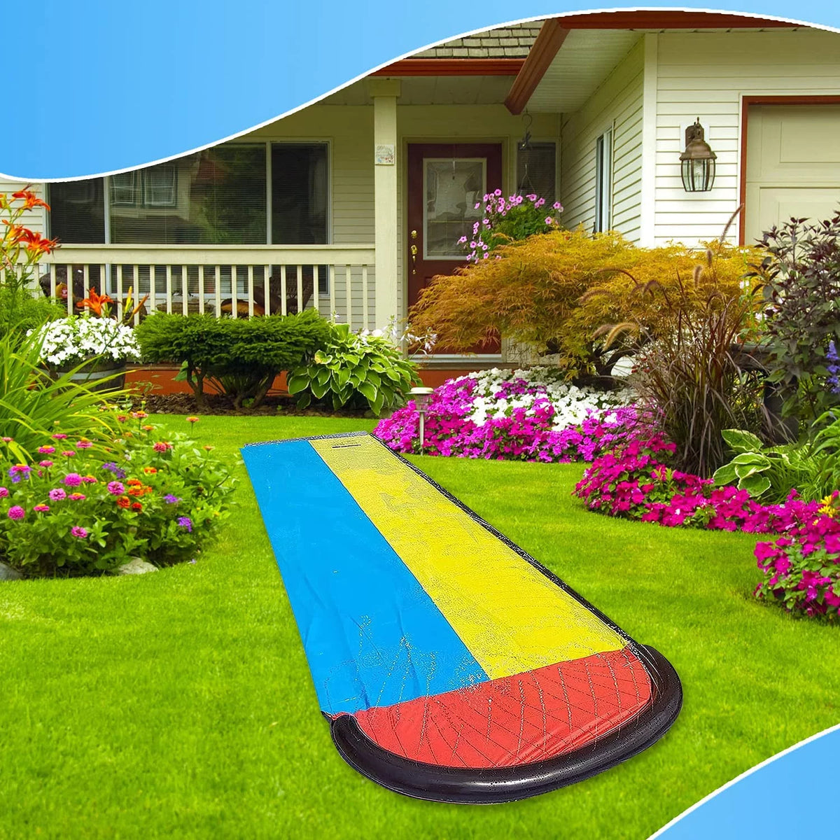 Vivazy 15.5ft Summer Backyard Quality Polymer Smooth Slick , Water Slides Inflated Crash Pad