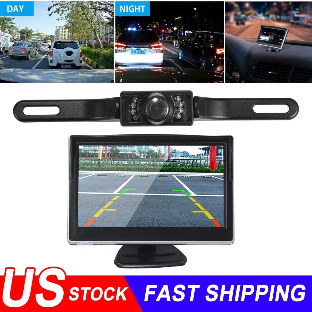 kydely Car Night Vision Backup Camera Kit 5" Wireless Monitor HD Rear View Waterproof