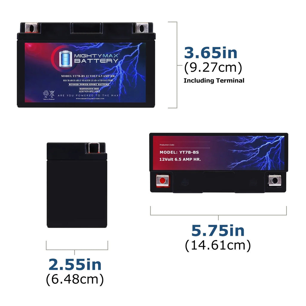 YT7B-BS 12V 6.5AH Replacement Battery compatible with SigmasTek ST7B-BS Powersport