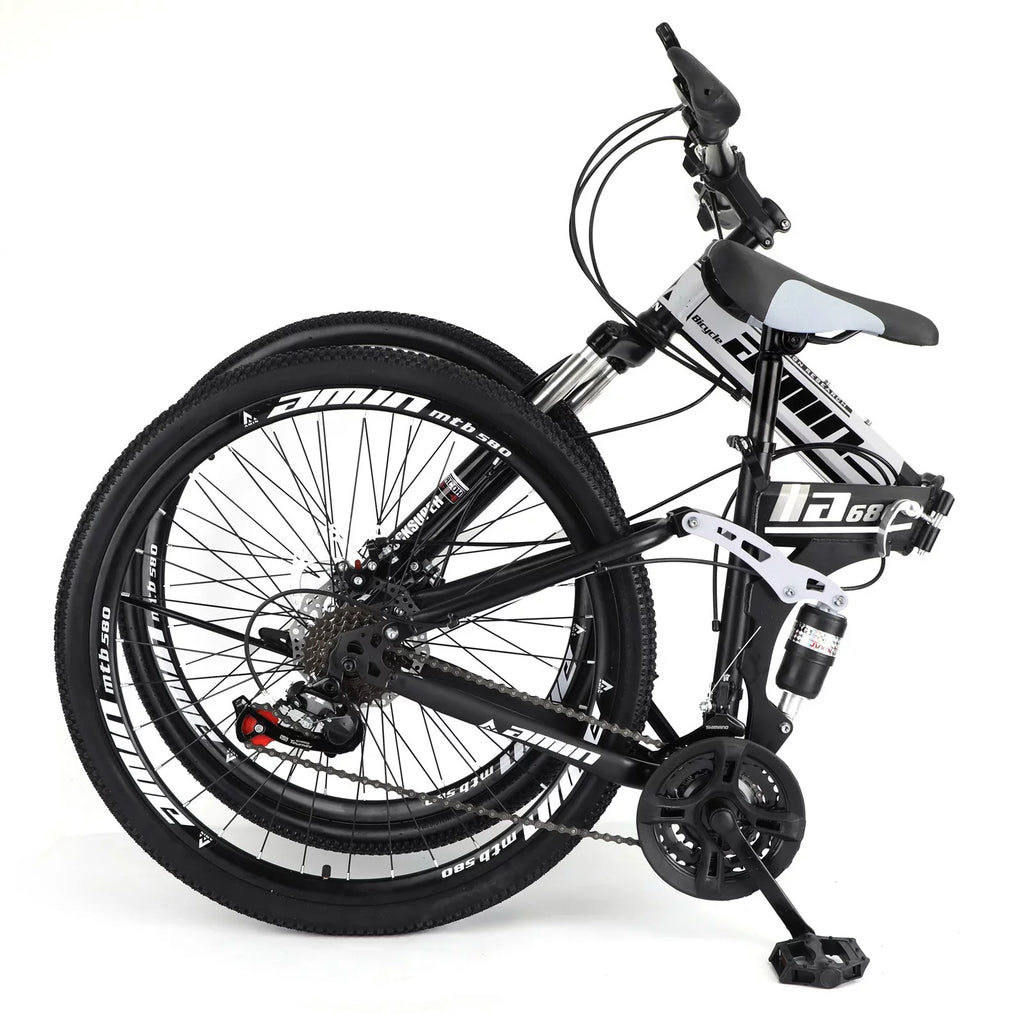 Unisex Adult Mountain Bike Full Suspension 26" 21 Speed MTB Folding Bicycle Unisex Full Suspension 26" Folding Mountain Bicycle 21 Speed Foldable Bike MTB