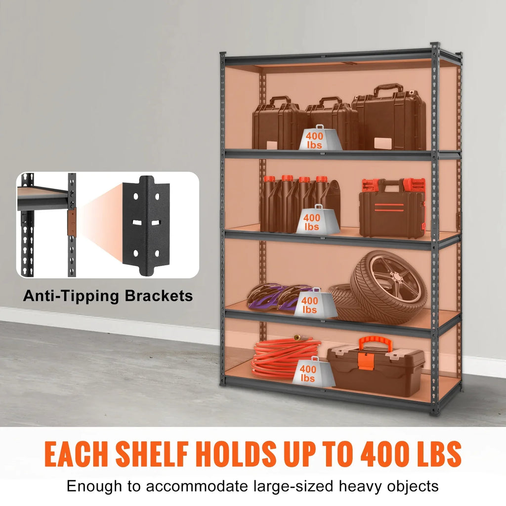BENTISM Storage Shelving Unit 72 in. H x 48 in. W x 18 in. D ,Garage Storage Rack 5-Tier Adjustable 2000 lbs Load