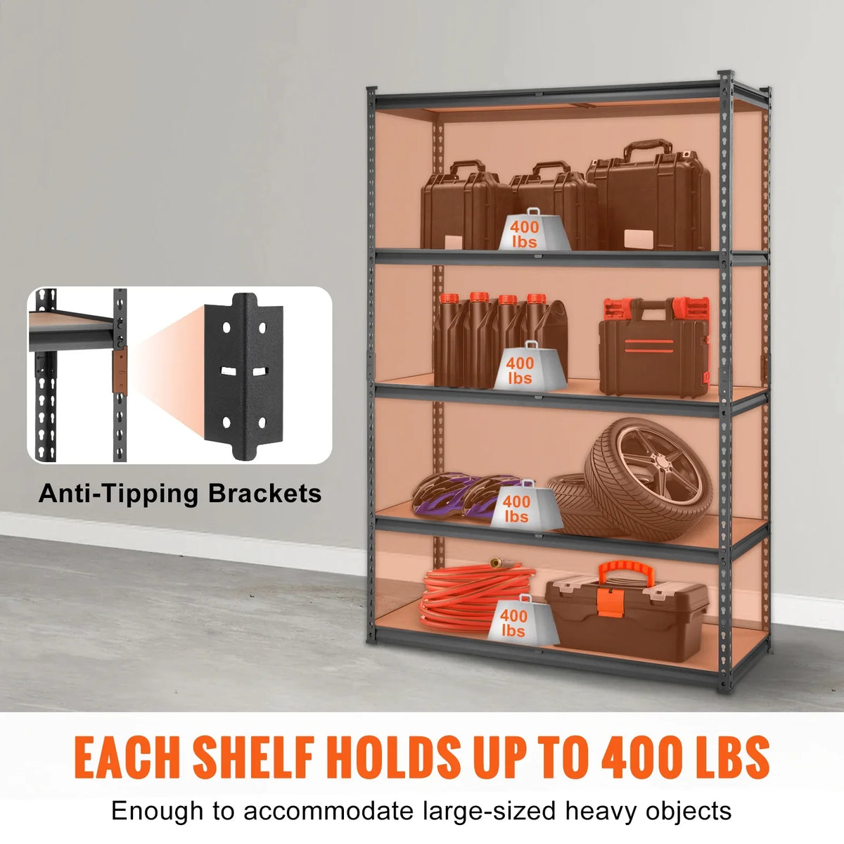 BENTISM Storage Shelving Unit 72 in. H x 48 in. W x 18 in. D ,Garage Storage Rack 5-Tier Adjustable 2000 lbs Load