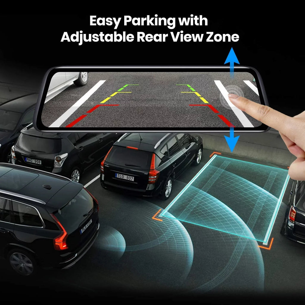 AUTO-VOX V5 9.35'' Full Laminated Ultrathin Touch Screen Rear View Mirror Camera, Dual 1080P Super Night Vision Backup Camera