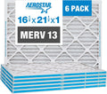 Aerostar 16 1/2x21 1/2x1 MERV 13 Pleated Air Filter, AC Furnace Air Filter, 6-Pack (Actual Size: 16 1/2" x 21 1/2" x 3/4")