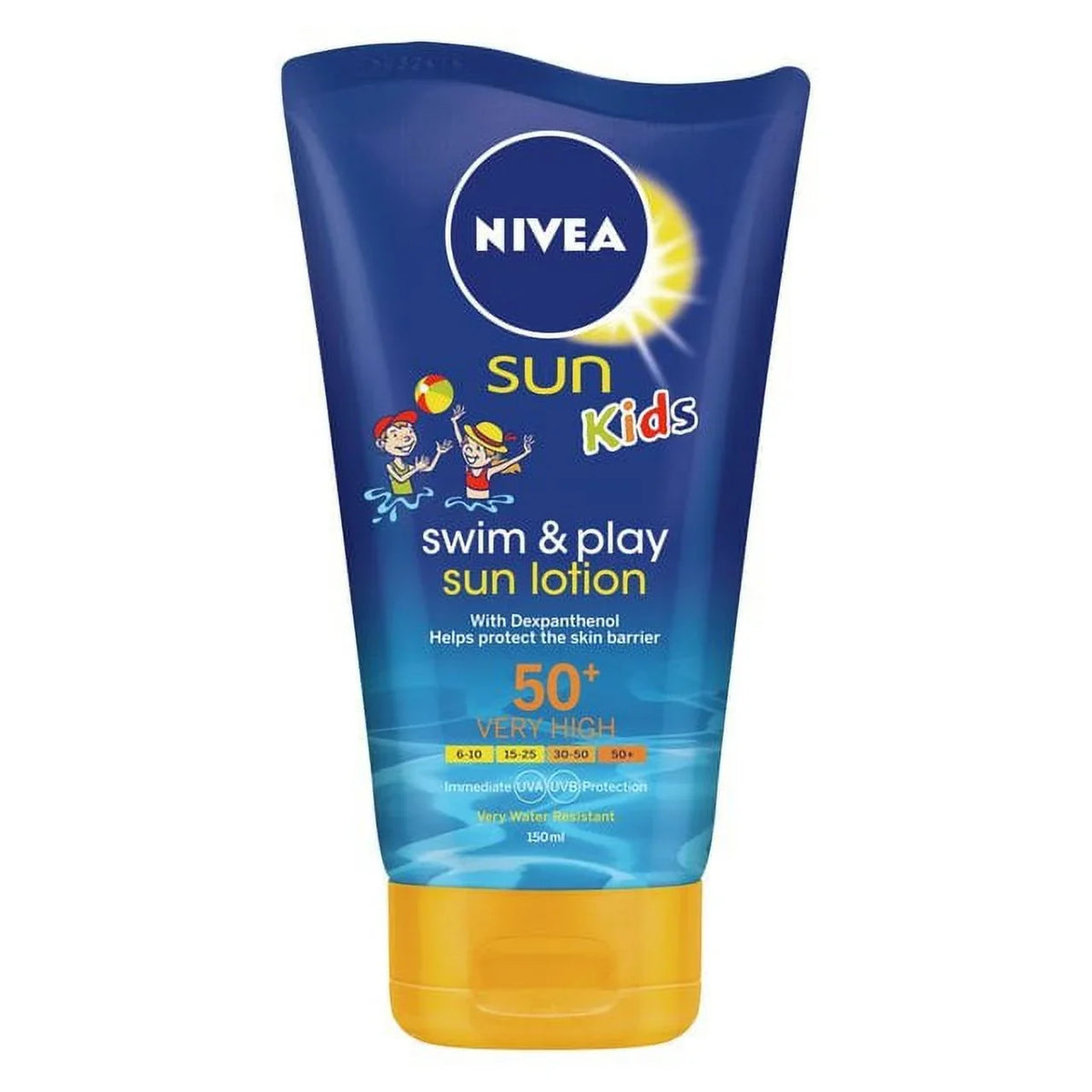 Nivea Sun SPF 50+ Kids Swim & Play 150ml - European Version NOT North American Variety - Imported from United Kingdom by Sentogo - SOLD AS A 2 PACK