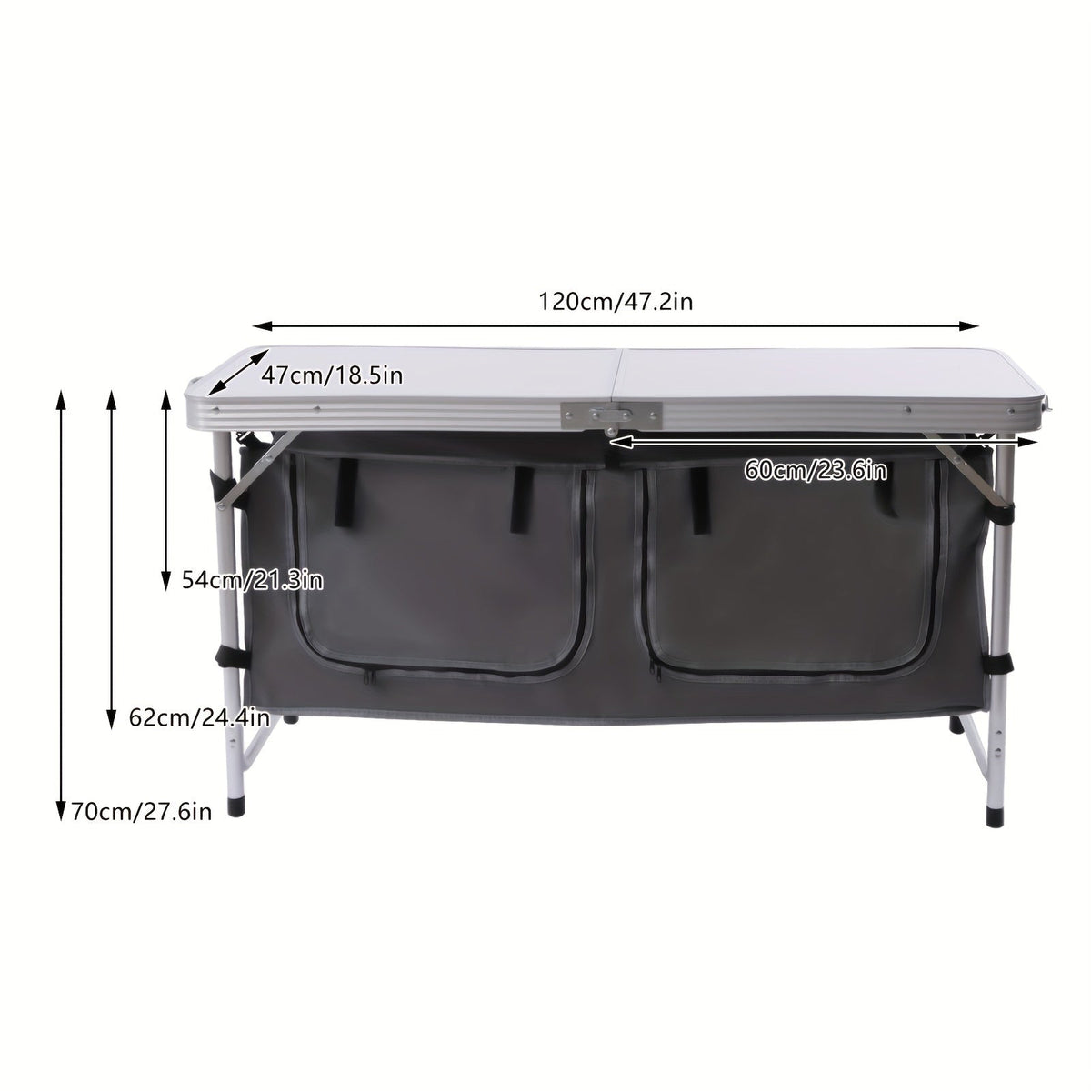 Folding Camping Table with Storage Compartment Lightweight Camp Kitchen Table Height Adjustable Indoor Outdoor Table Perfect for Tailgating Backyards BBQ Picnic