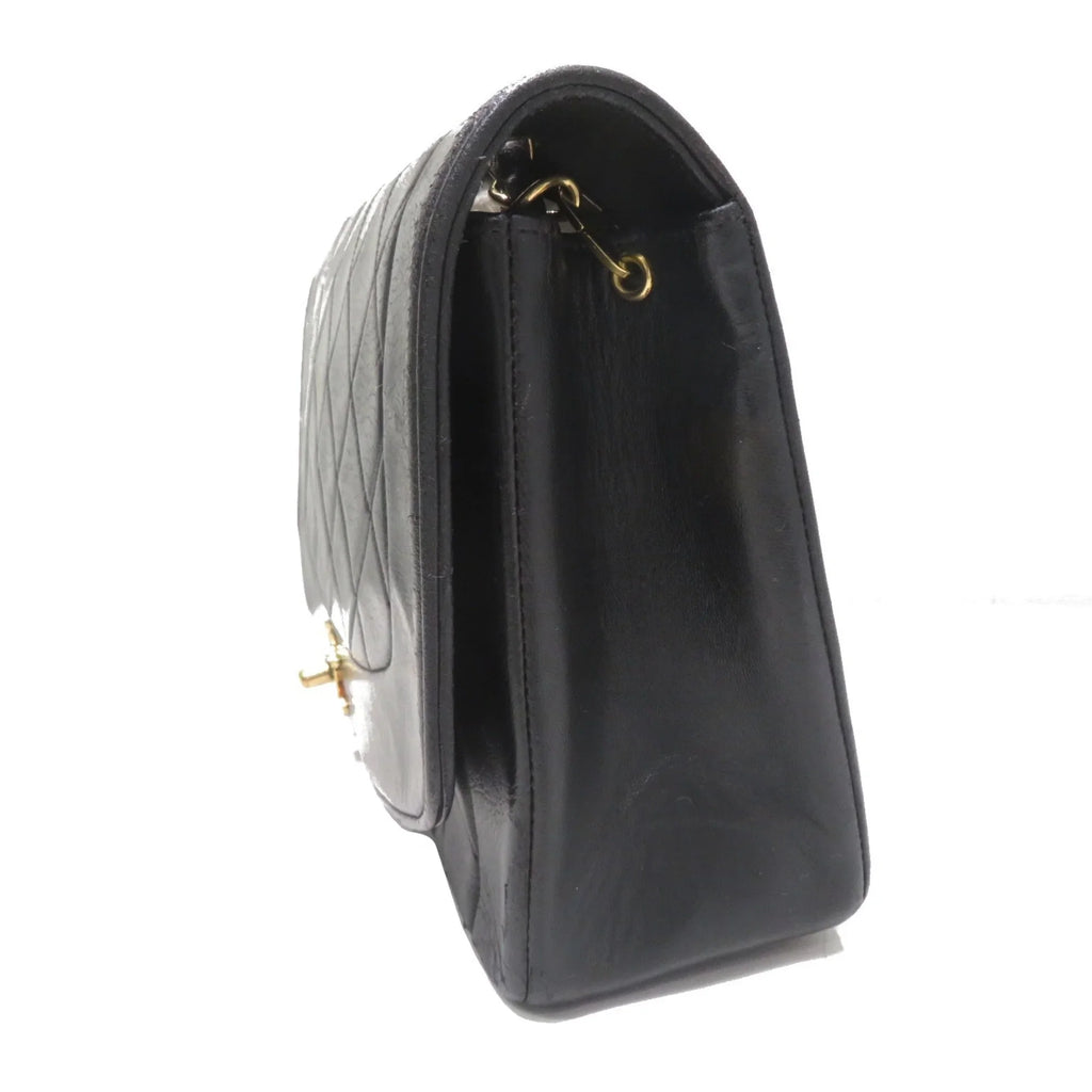 Pre-Owned CHANEL Chanel Matelasse Diana Chain Shoulder Bag Black Lambskin Women's Men's (Fair)