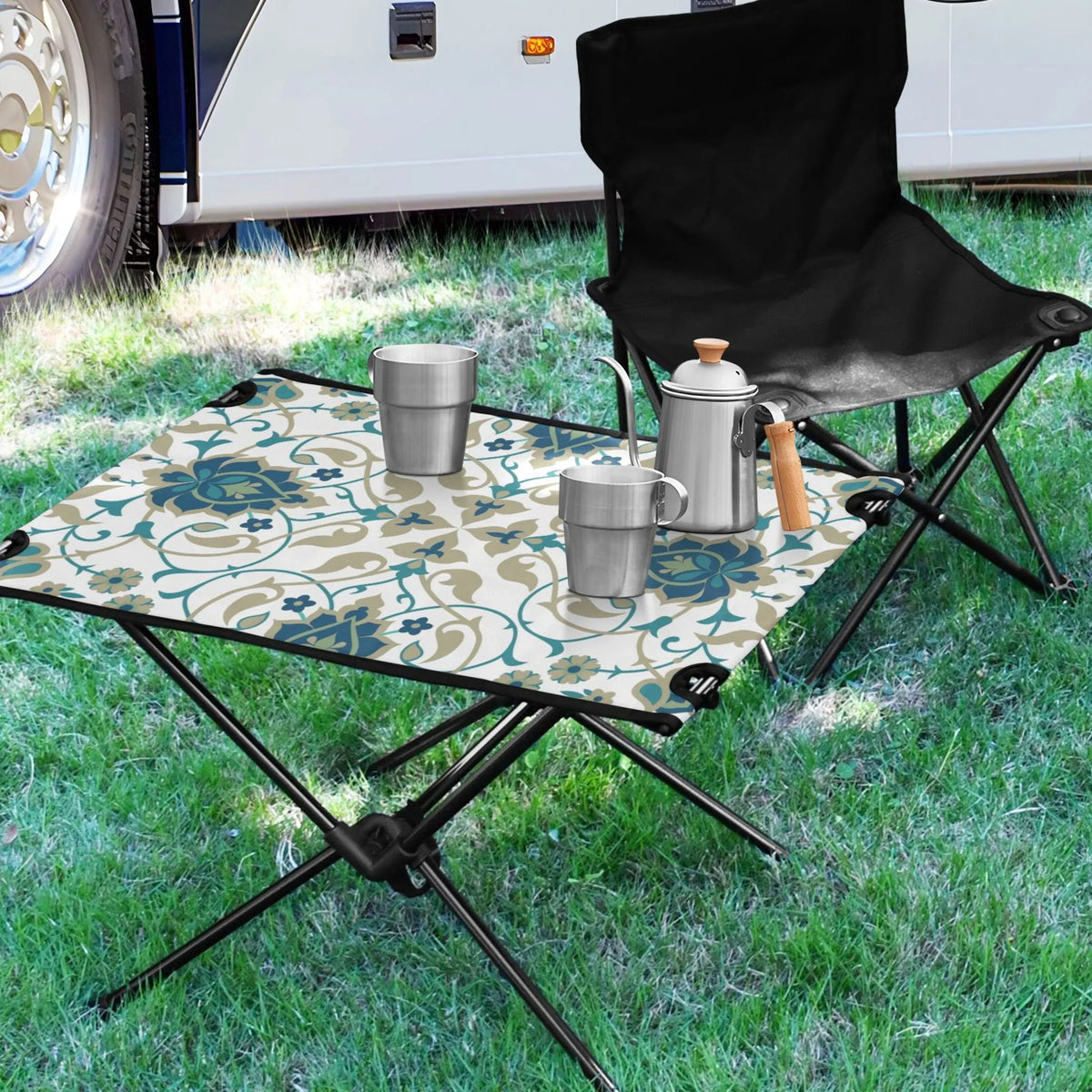 Indian Print Camping Folding Table Portable Beach Table with Storage Bag Compact Picnic Table for Outdoor Travel Fishing BBQ