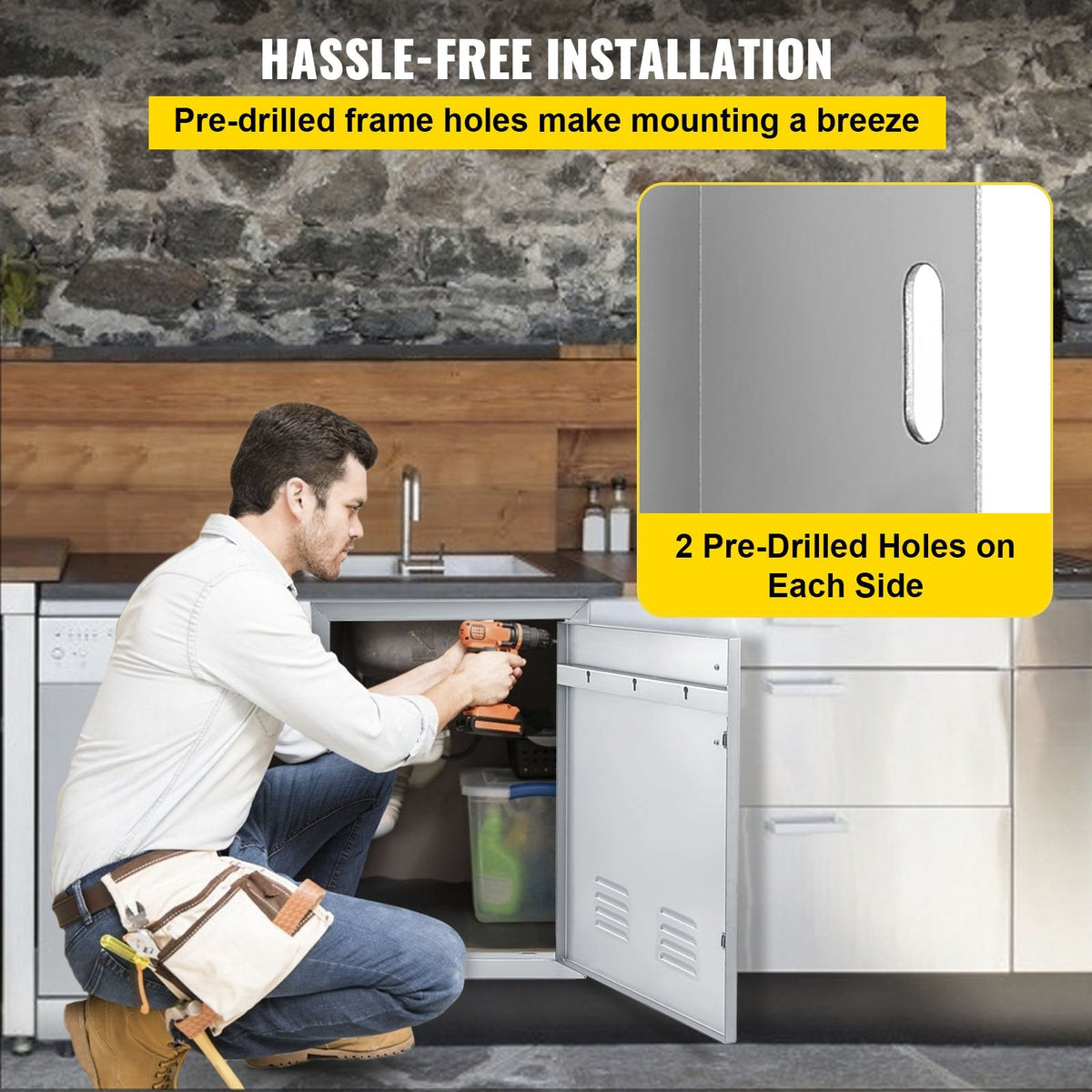BBQ Access Door 24x17 Inch: Stainless Steel Single Horizontal Island Door with Vents
