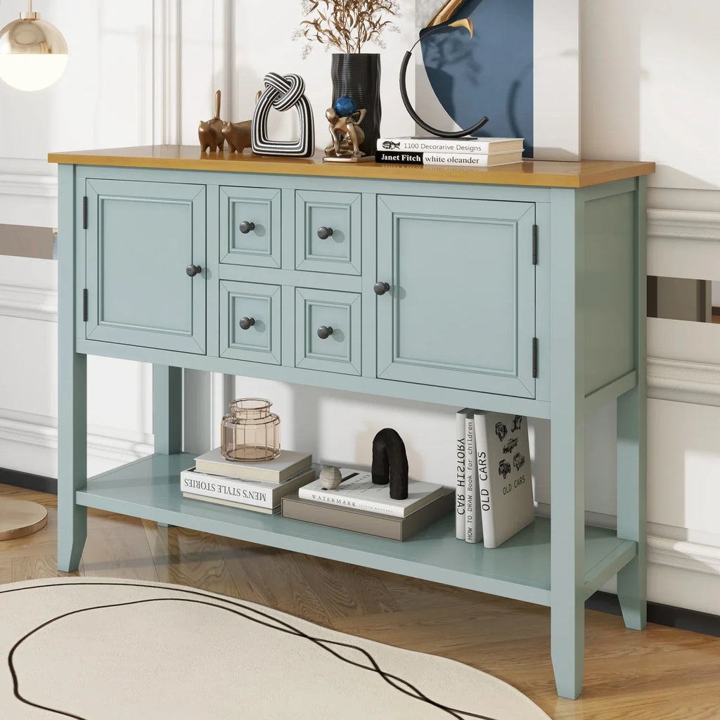 TREXM Cambridge Series Ample Storage Vintage Console Table with Four Small Drawers and Bottom Shelf for Living Rooms Entrances and Kitchens (Antique Gray OLD SKU WF190263AAE)