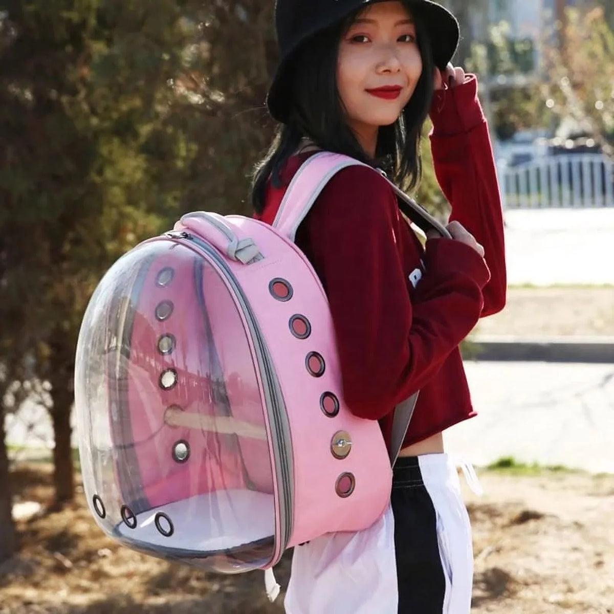 Cat Backpack Carriers Bag, Dog Backpack, Pet Bubble Backpack for Small Cats Puppies Dogs Bunny, Airline-Approved Ventilate Transparent Capsule Backpack for Travel, Hiking and Outdoor Use- Black