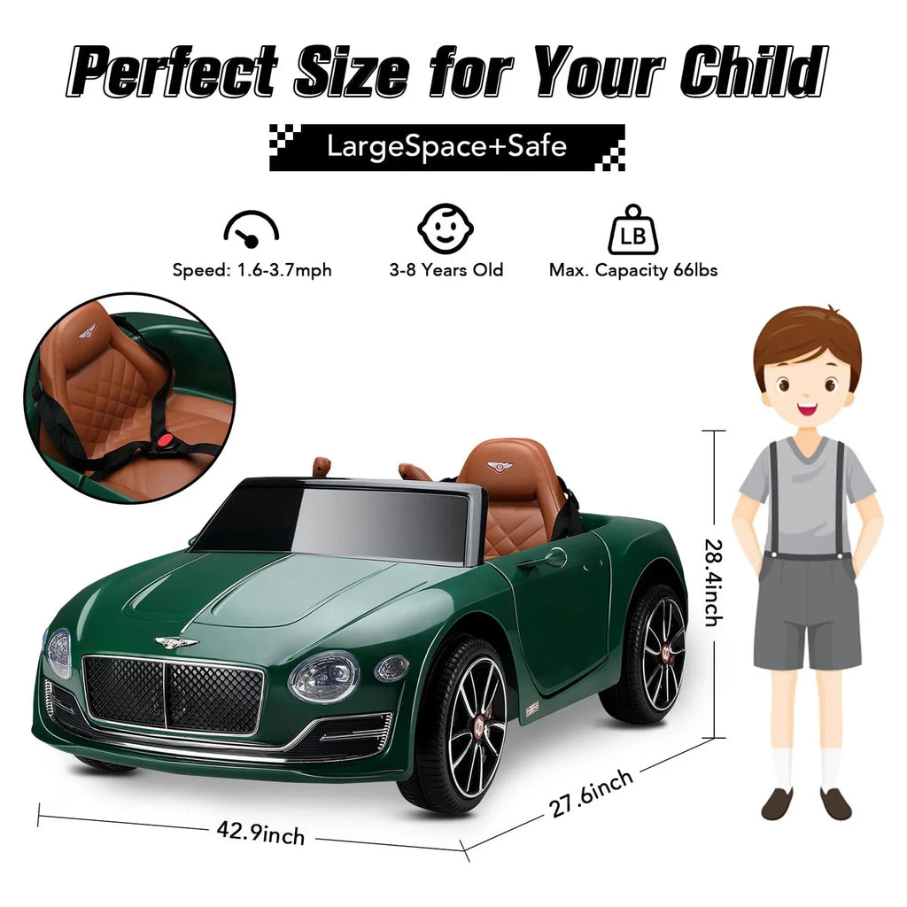 LISUEYNE Official Licensed Bentley Ride on Car, 12V Electric Car for Boys Girls Age 3+, Ride on Car with Remote Control, Music, Green