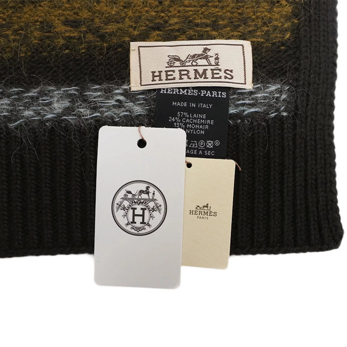 Pre-Owned Hermes HERMES muffler fade stripe orange short size H393793T 03 men's (Like New)