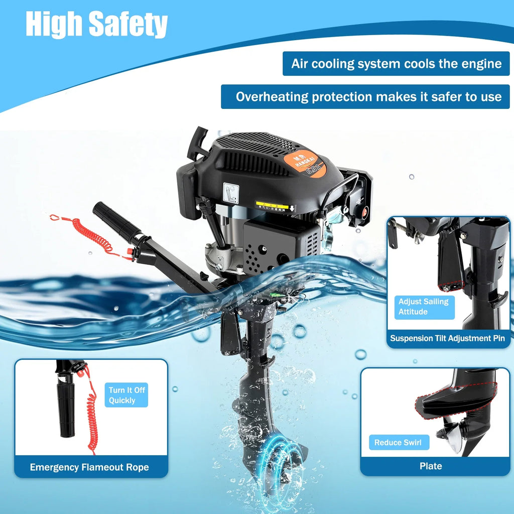 Fichiouy 6 HP 4 Stroke Outboard Motor Engine Tiller Shaft Boat Engine Air Cooling 2500rpm with CDI Water Air Cooling System 1:1.5