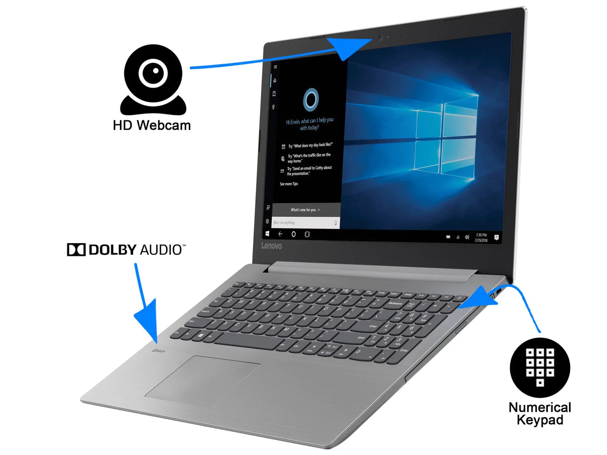 Lenovo IdeaPad 330 Notebook 15.6" Laptop, AMD A6, 8GB RAM, 1TB SSD, DVD-RW, Windows 10, Gray