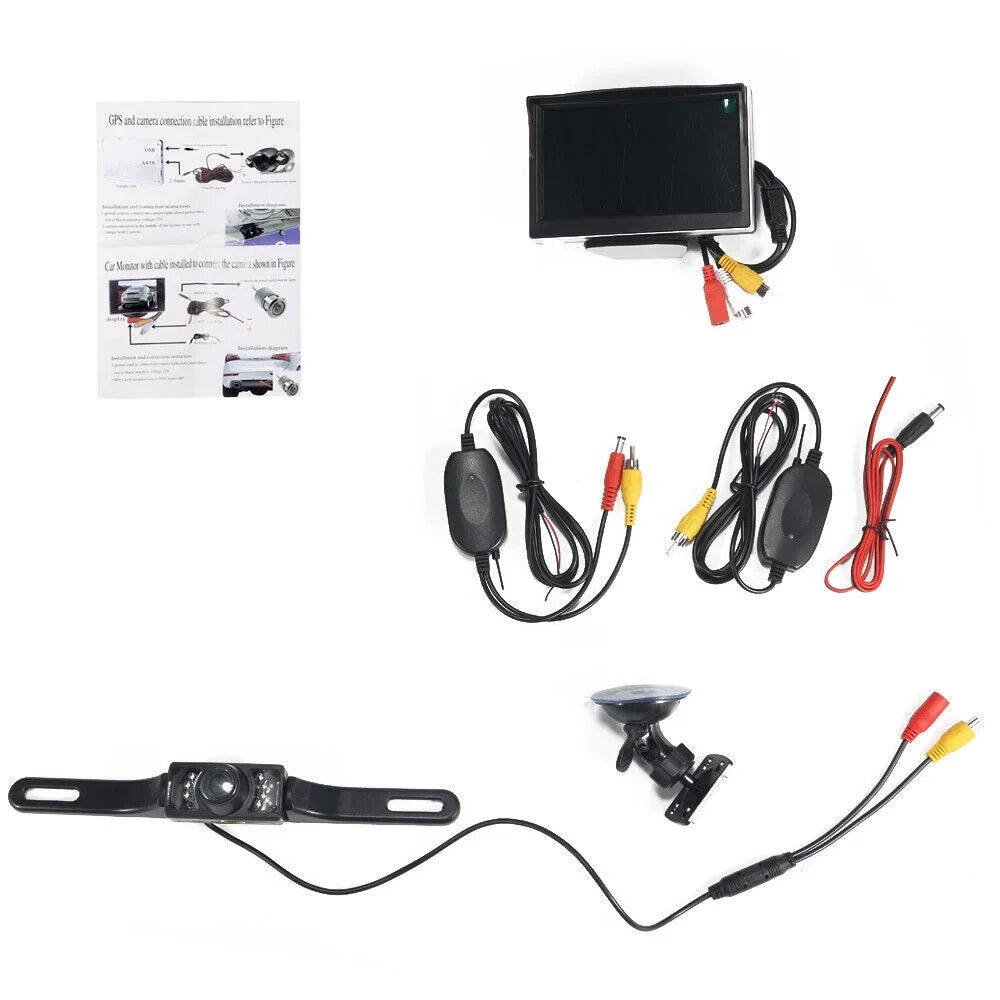 kydely Car Night Vision Backup Camera Kit 5" Wireless Monitor HD Rear View Waterproof