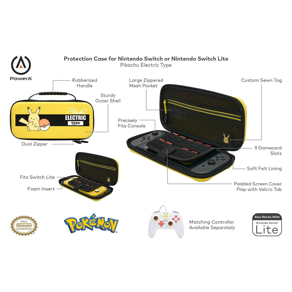 PowerA - Protection Case for Nintendo Switch - OLED Model, Nintendo Switch or Nintendo Switch Lite - Pikachu Electric Type With Cleaning Manual Kit Bolt Axtion Bundle Like New