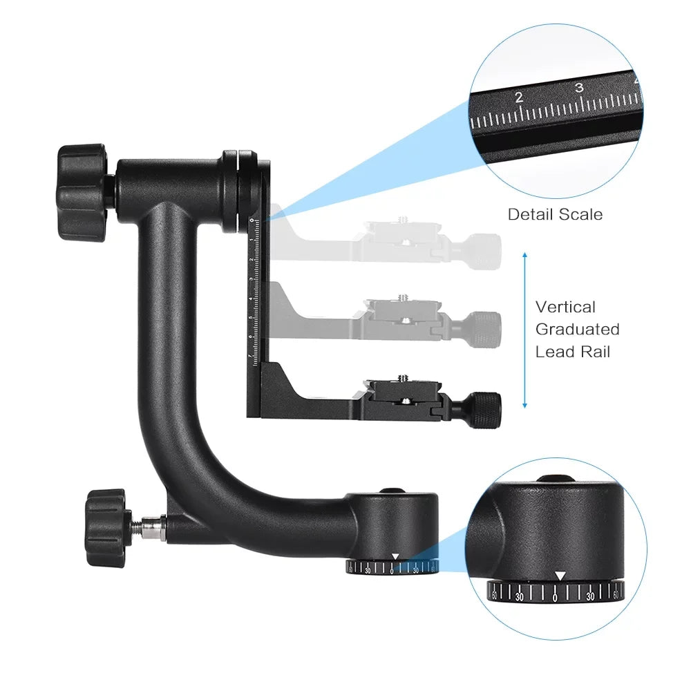 Andoer Metal Panoramic Gimbal Tripod Head Heavy Duty Aluminum Alloy with Arca-Swiss Standard Quick Release Plate Support 30Lbs/13.6kg Suitable for DSLR Camera Camcorder Bird Watching
