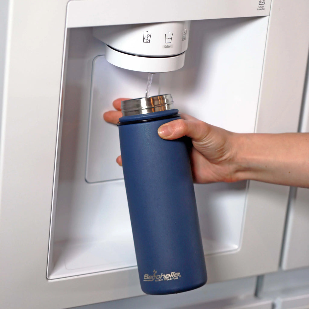 Seychelle Stainless Steel Water Filter Bottle - Alkaline Water Filter - Insulated Double Walled Water Bottle - Vacuum Sealed - 26oz (Metallic Blue)