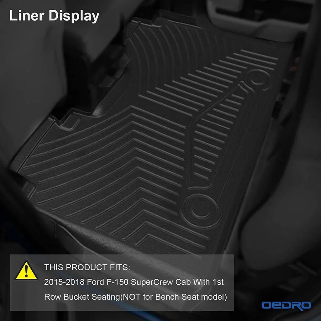 Ledkingdomus All-Weather TPE Rubber Front and Rear 3-Piece for 2015-2023 2024 Ford F150 Super Crew Cab Floor Mats Set