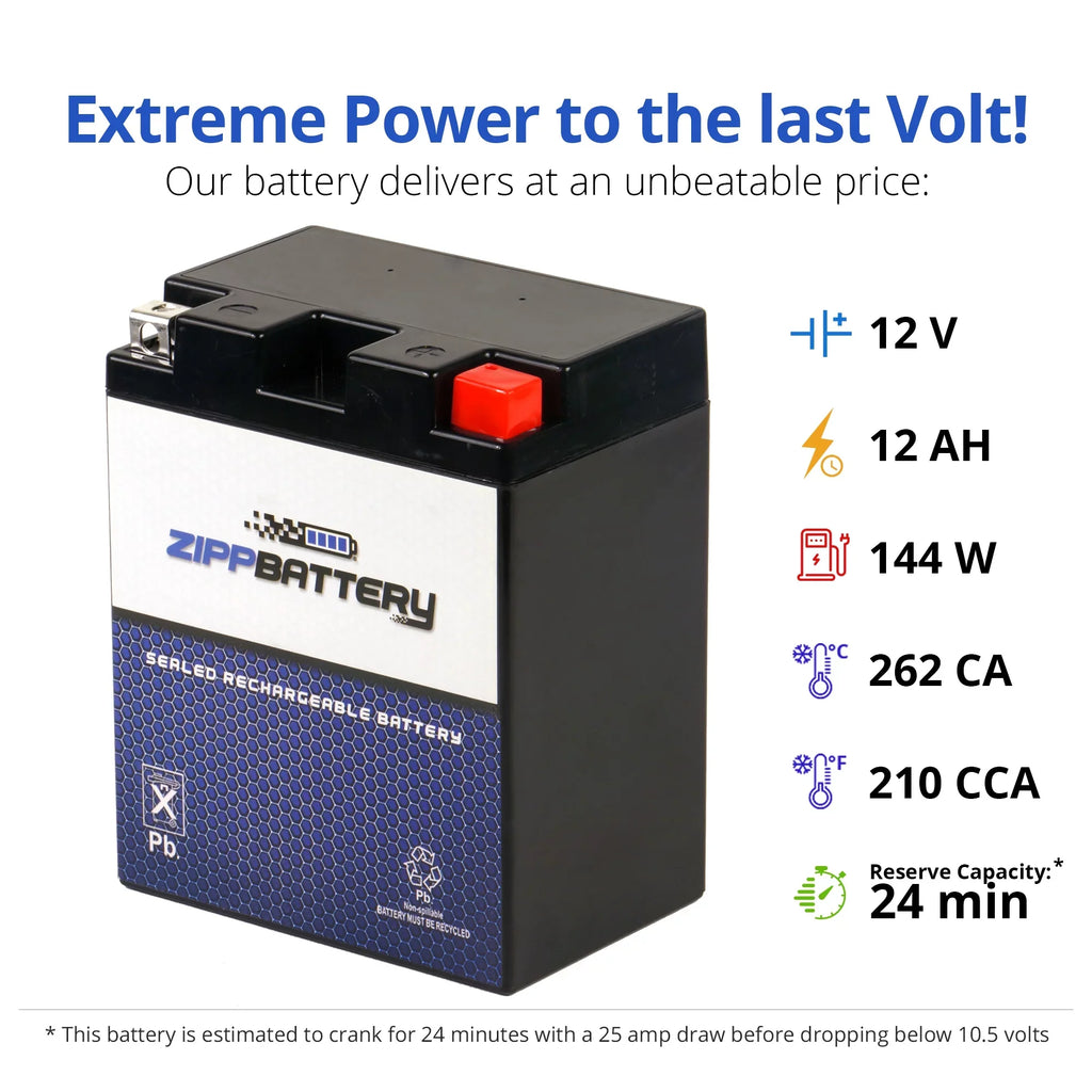 Zipp Battery YTX14AHL-BS (14AHL-BS 12 Volt,12 Ah, 210 CCA) Motorcycle Battery for Cagiva 350cc T4 E Elefant W12 2000