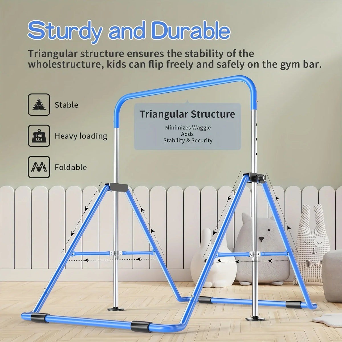 DFSDFGF32 Home Gymnastics Bar, Adjustable Height Horizontal Training Bar For Children, Foldable Junior Kip Bar With Non-slip Base, Up To 140lbs Capacity, For Ages 3-10