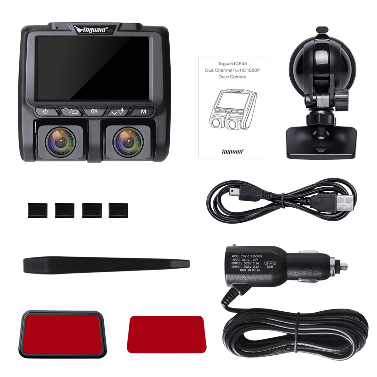 Full HD Dual Dash Cam, TOGUARD 1080P+1080P Front and Inside Car Camera Dash Cams 3" LCD Dashboard Camera Black