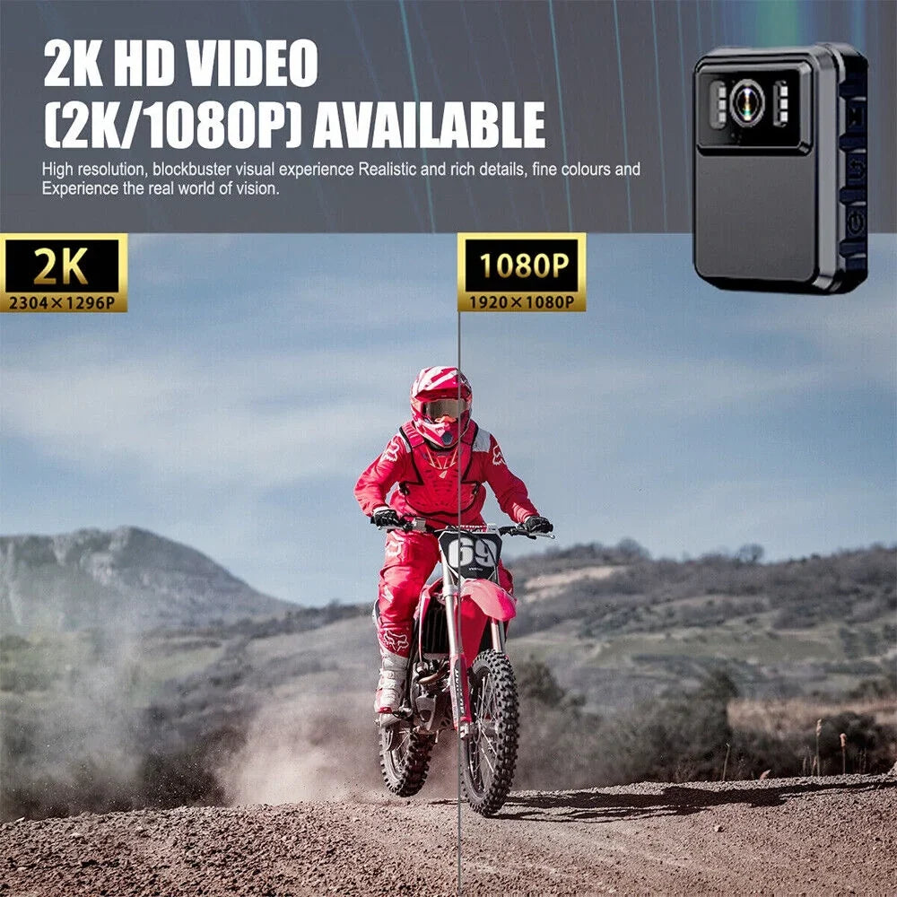 JLLOM Night Vision Camcorder - Mini Police Body Camera with 1080P Audio Video DVR and HD 2k Recording