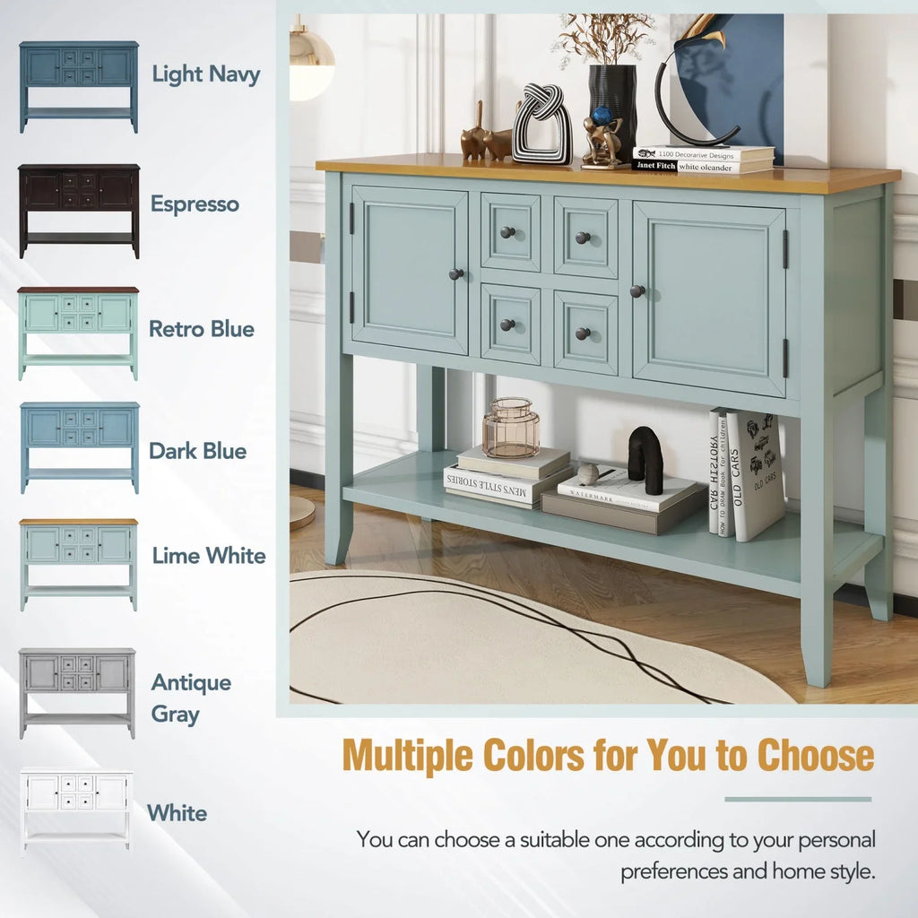 TREXM Cambridge Series Ample Storage Vintage Console Table with Four Small Drawers and Bottom Shelf for Living Rooms Entrances and Kitchens (Antique Gray OLD SKU WF190263AAE)