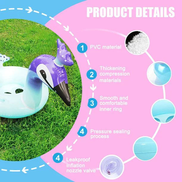 Melia Swim Party Toys Inflated Glitter Pool Float Peacock Designed with Fast Valves Lounge Raft Decorative Water Game Summer Beach Party for Kids | 48 Inch