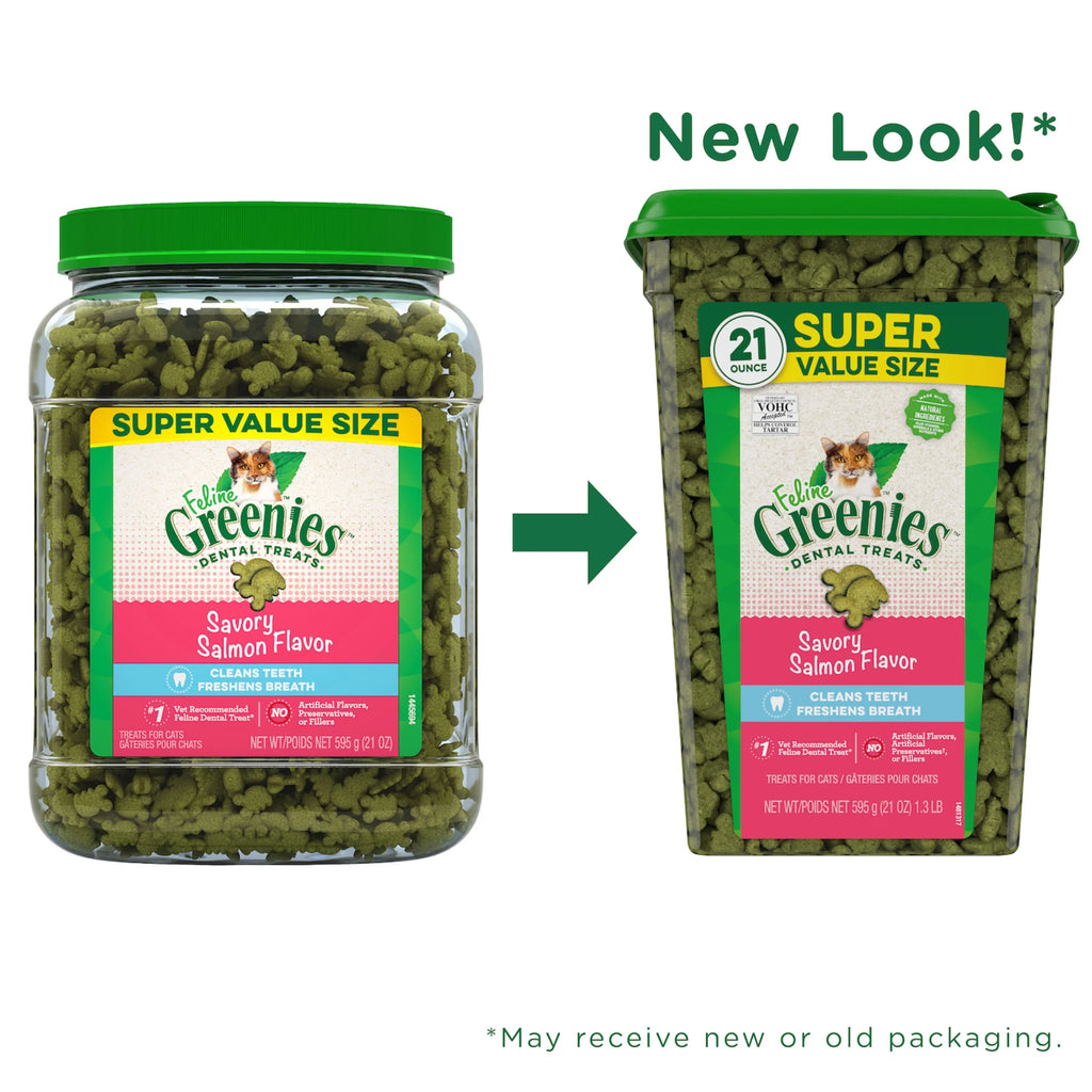 Feline Greenies Dental Natural Cat Treats, Savory Salmon Flavor, 21 oz. Tub