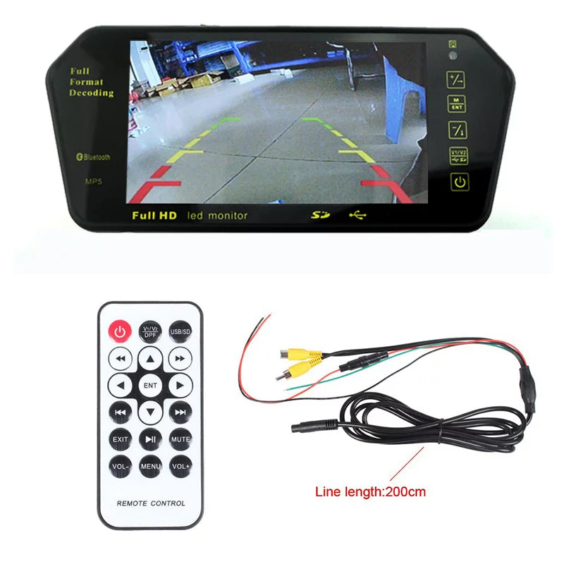 Full HD 7" inch TFT LCD Car Monitor Car RearView Mirror with Built-in Bluetooth Mp5 FM Photo Display USB TF Slot